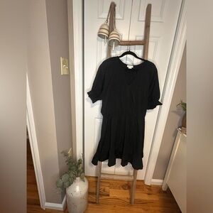 Chic Soul Black V-Neck Long Sleeve Ruffle-Hem Dress